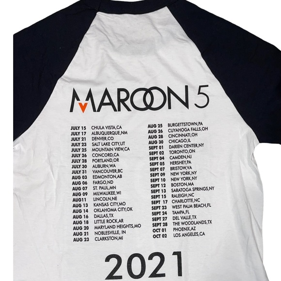 NWOT Maroon 5 Unisex White & Black Raglan Concert 2021 Shirt Size Medium - Picture 3 of 5
